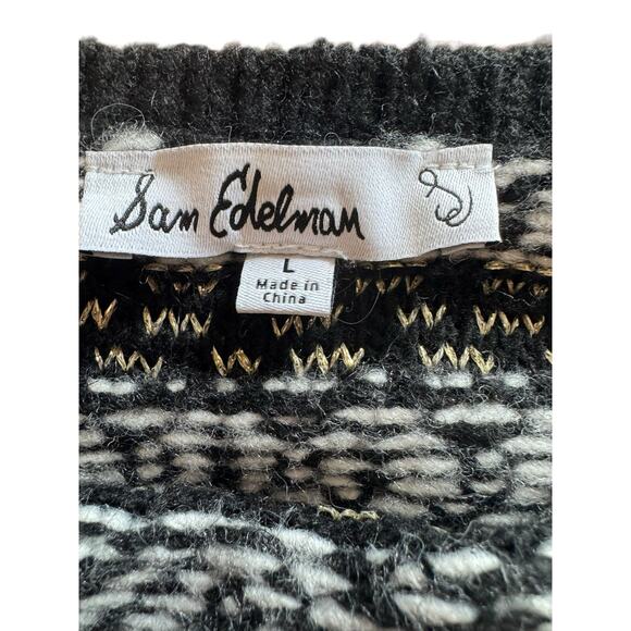 Sam Edelman L Benton Wheaton Fairisle Black Drop Shoulder Sweater Bell Sleeve - Picture 7 of 8